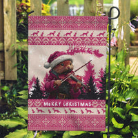 Croatia Christmas Garden Flag Pine Marten Playing Violin - Dark Pink Color - Wonder Print Shop