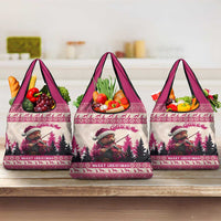 Croatia Christmas Grocery Bag Pine Marten Playing Violin - Dark Pink Color