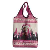 Croatia Christmas Grocery Bag Pine Marten Playing Violin - Dark Pink Color