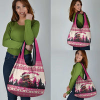 Croatia Christmas Grocery Bag Pine Marten Playing Violin - Dark Pink Color