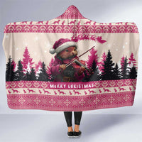 Croatia Christmas Hooded Blanket Pine Marten Playing Violin - Dark Pink Color