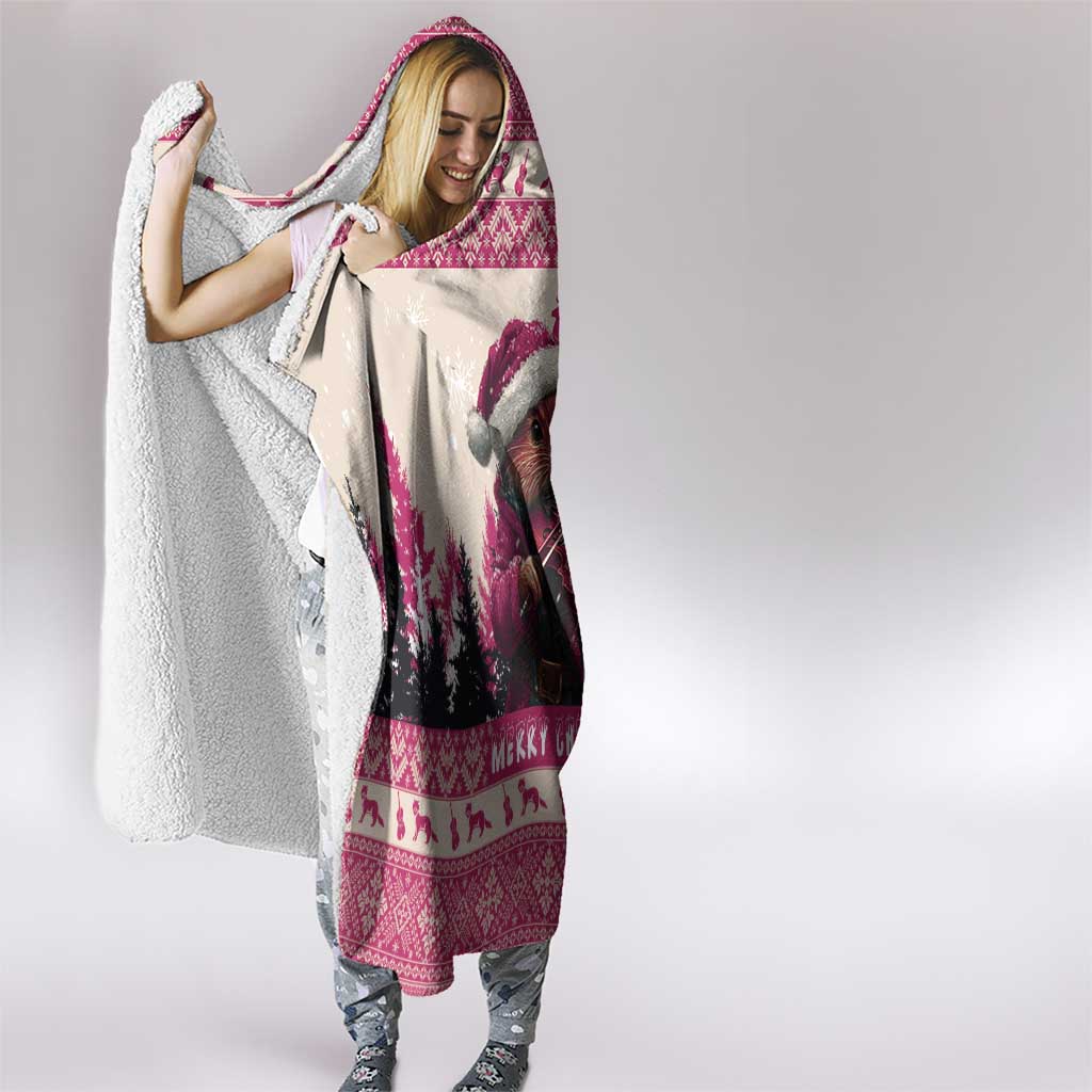 Croatia Christmas Hooded Blanket Pine Marten Playing Violin - Dark Pink Color