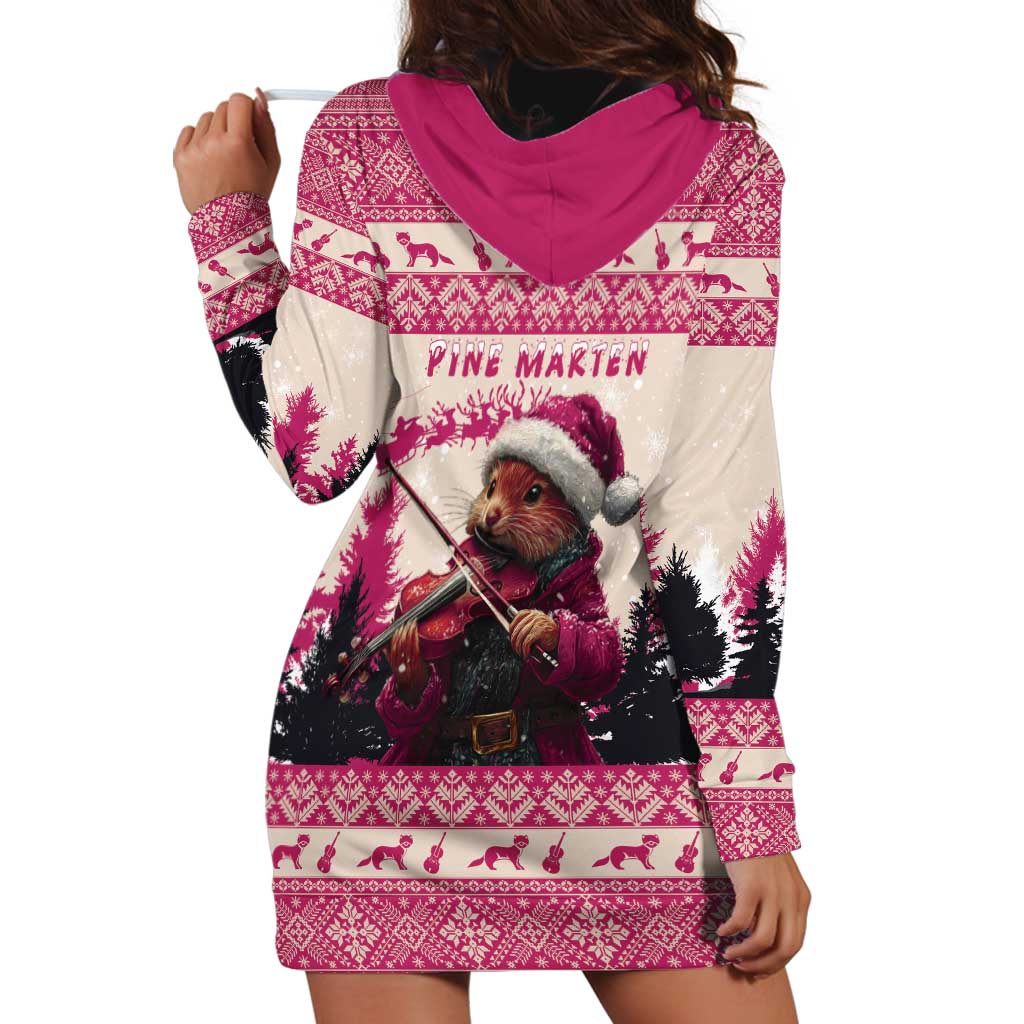 Croatia Christmas Hoodie Dress Pine Marten Playing Violin - Dark Pink Color - Wonder Print Shop