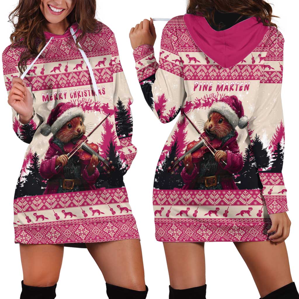 Croatia Christmas Hoodie Dress Pine Marten Playing Violin - Dark Pink Color - Wonder Print Shop