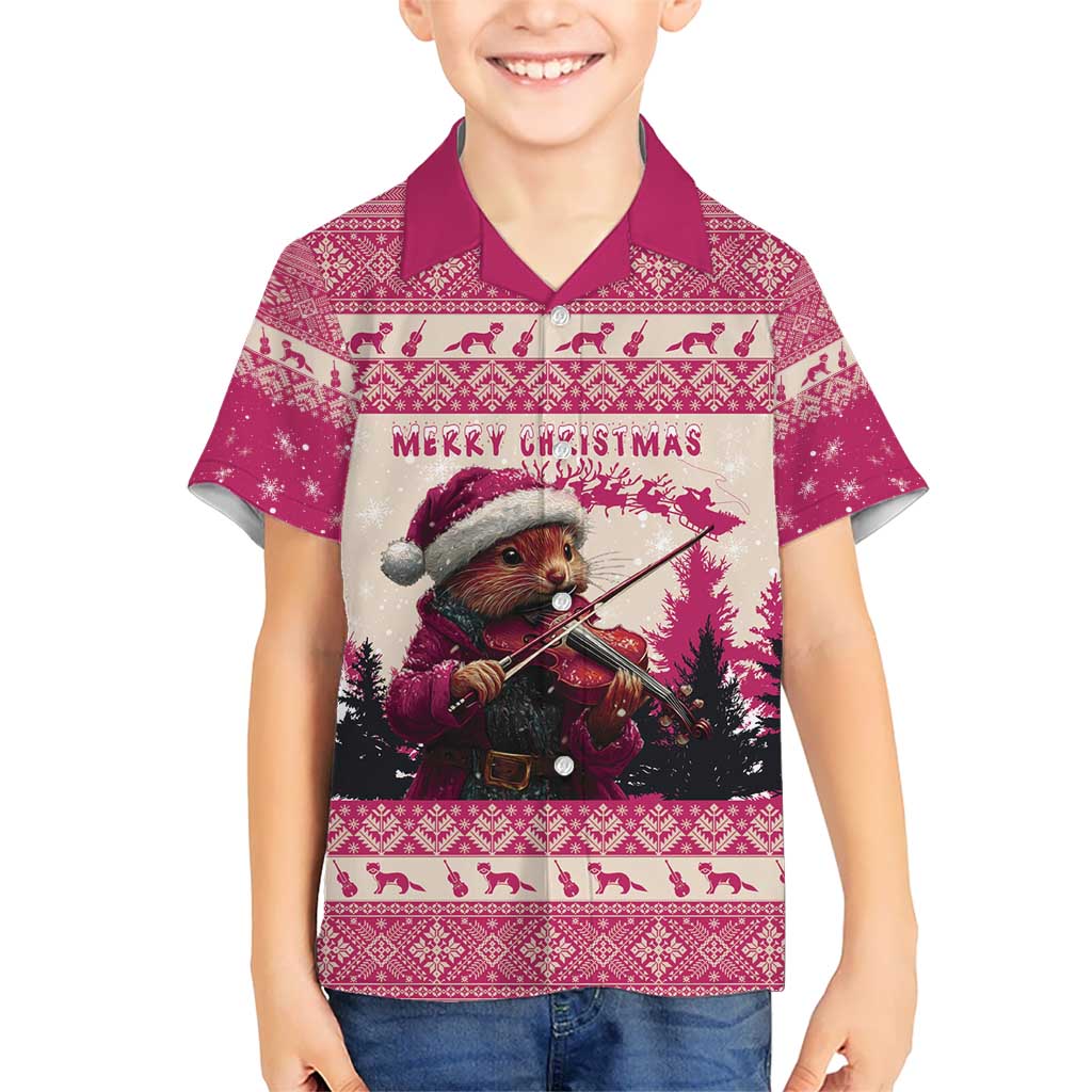 Croatia Christmas Kid Hawaiian Shirt Pine Marten Playing Violin - Dark Pink Color - Wonder Print Shop