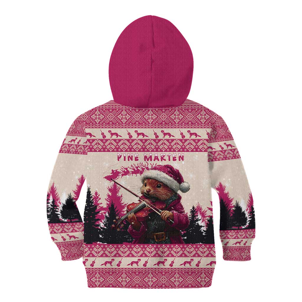 Croatia Christmas Kid Hoodie Pine Marten Playing Violin - Dark Pink Color - Wonder Print Shop