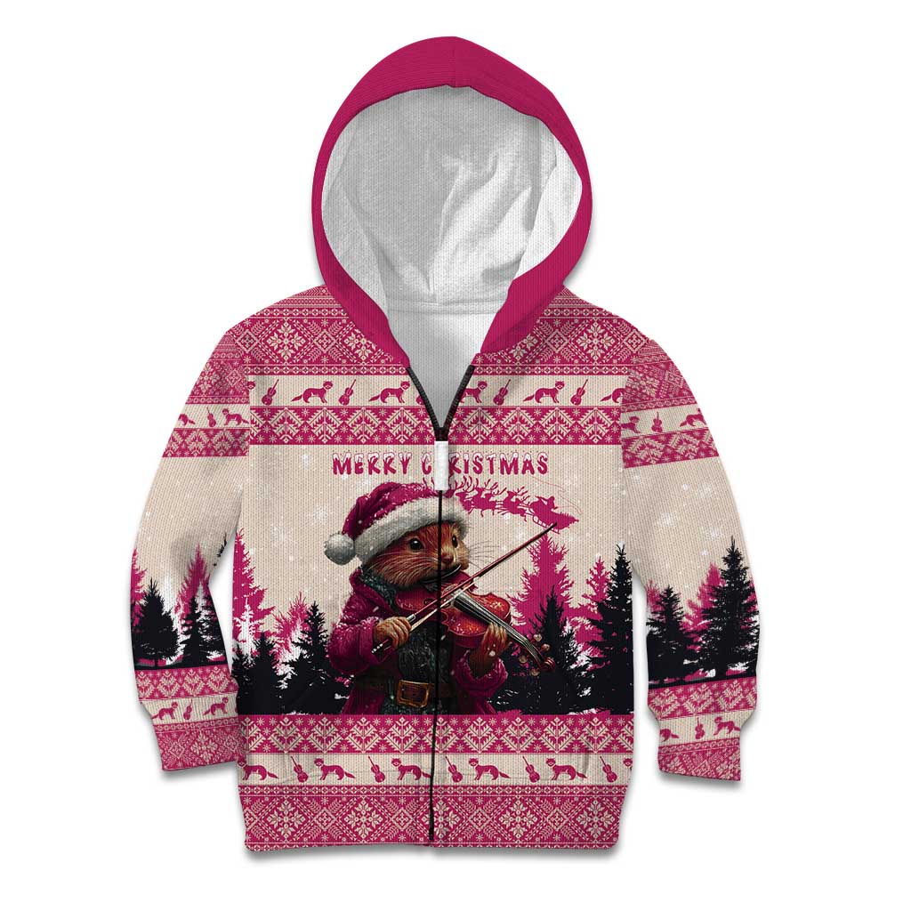 Croatia Christmas Kid Hoodie Pine Marten Playing Violin - Dark Pink Color - Wonder Print Shop