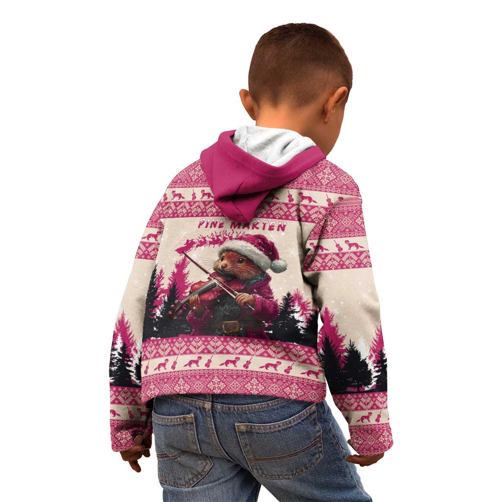 Croatia Christmas Kid Hoodie Pine Marten Playing Violin - Dark Pink Color - Wonder Print Shop