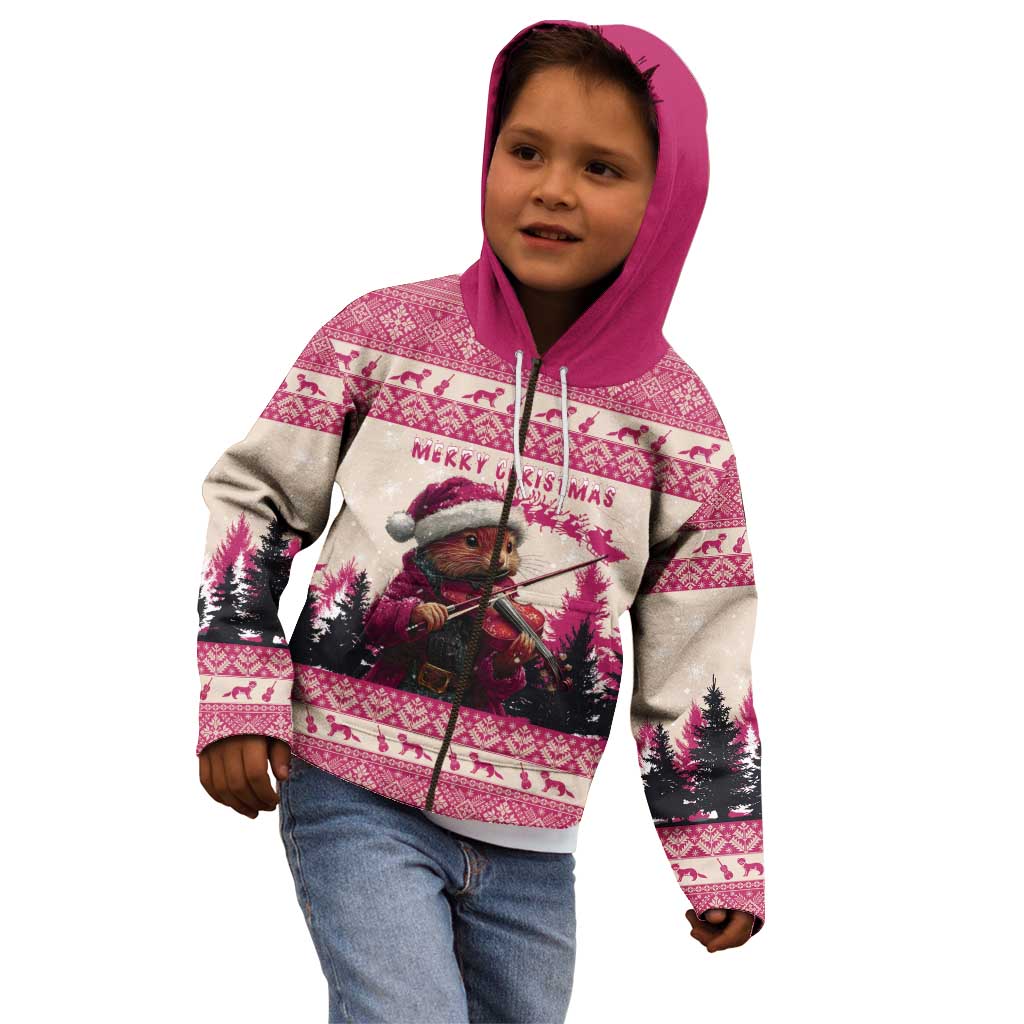 Croatia Christmas Kid Hoodie Pine Marten Playing Violin - Dark Pink Color - Wonder Print Shop
