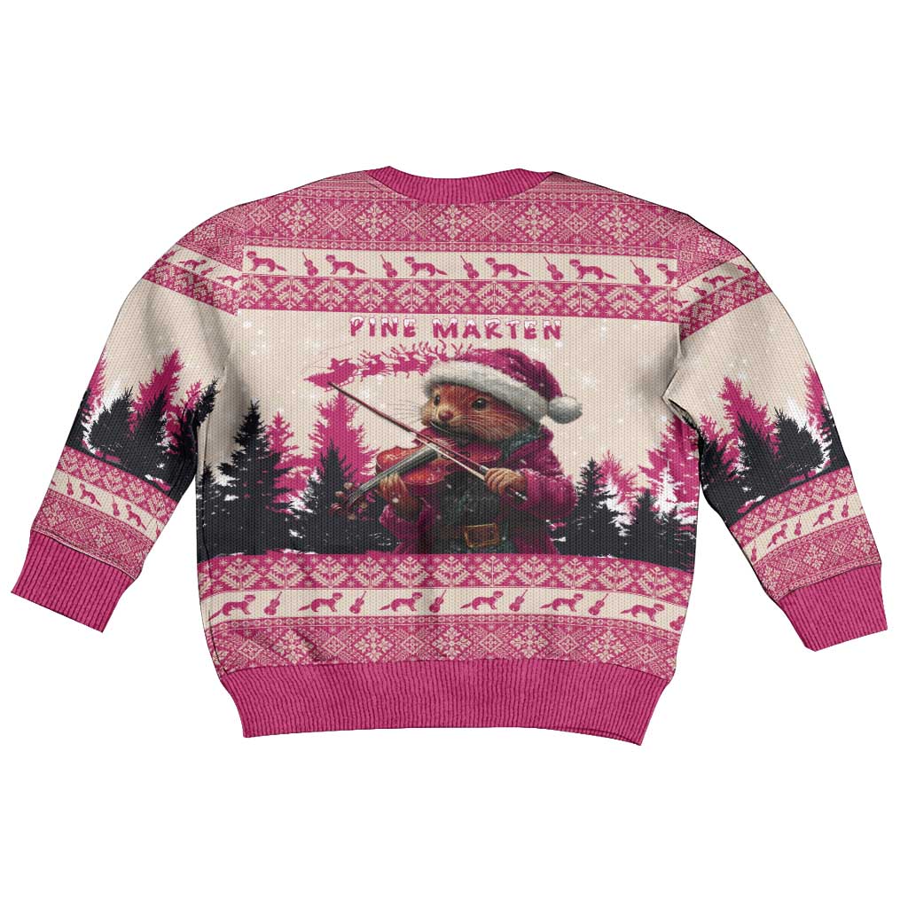 Croatia Christmas Kid Ugly Christmas Sweater Pine Marten Playing Violin - Dark Pink Color - Wonder Print Shop
