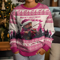 Croatia Christmas Kid Ugly Christmas Sweater Pine Marten Playing Violin - Dark Pink Color - Wonder Print Shop
