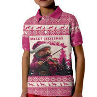 Croatia Christmas Kid Polo Shirt Pine Marten Playing Violin - Dark Pink Color - Wonder Print Shop