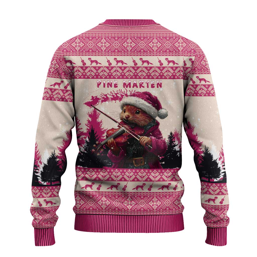 Croatia Christmas Ugly Christmas Sweater Pine Marten Playing Violin - Dark Pink Color - Wonder Print Shop