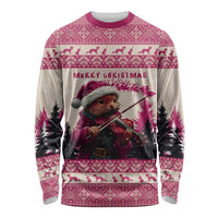 Croatia Christmas Long Sleeve Shirt Pine Marten Playing Violin - Dark Pink Color - Wonder Print Shop
