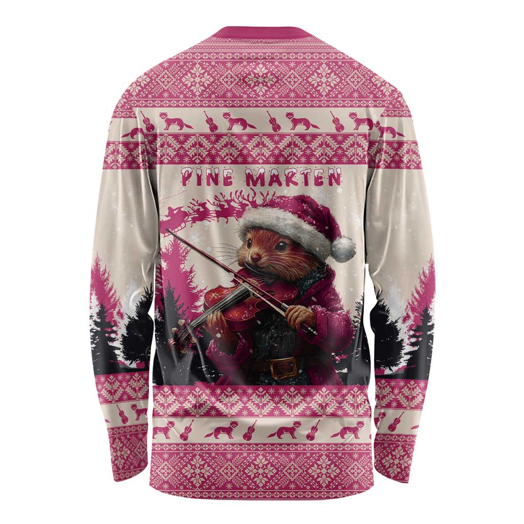 Croatia Christmas Long Sleeve Shirt Pine Marten Playing Violin - Dark Pink Color - Wonder Print Shop