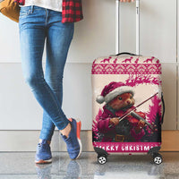 Croatia Christmas Luggage Cover Pine Marten Playing Violin - Dark Pink Color - Wonder Print Shop