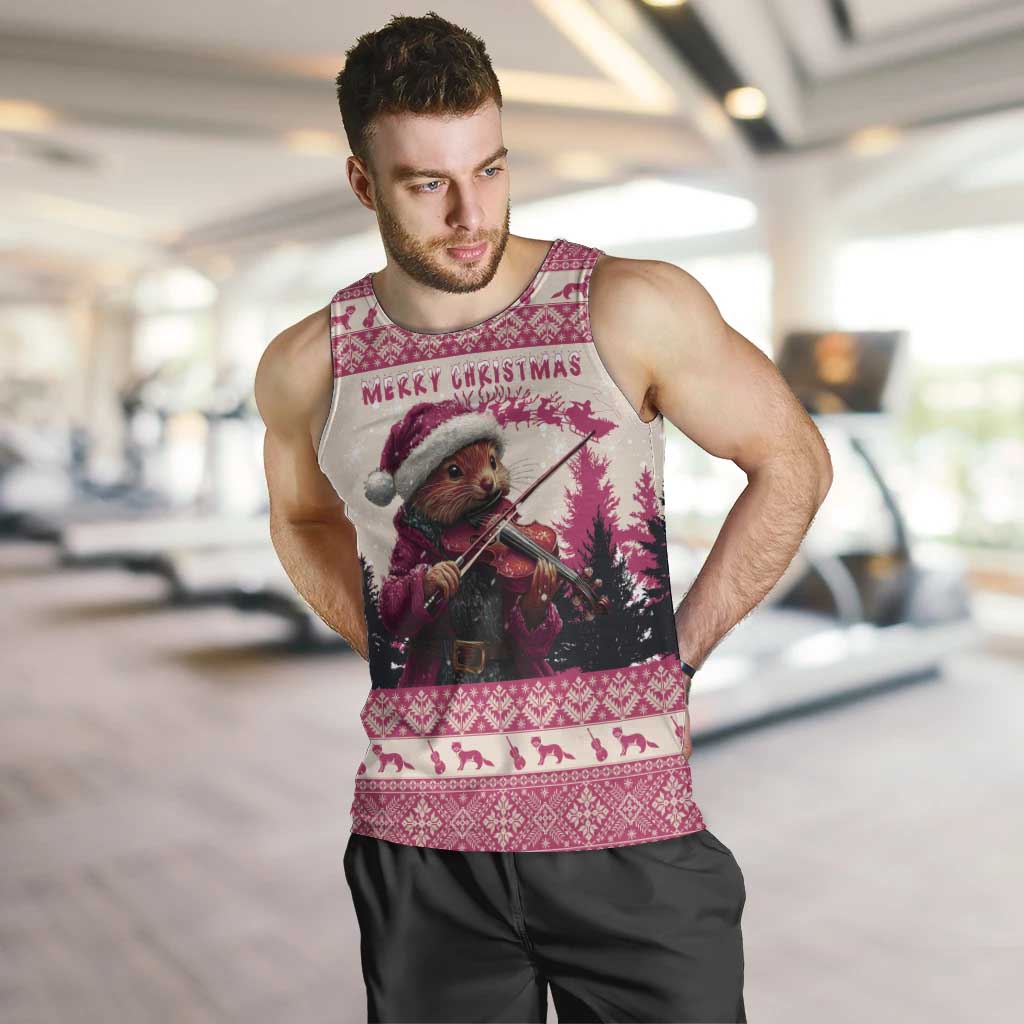 Croatia Christmas Men Tank Top Pine Marten Playing Violin - Dark Pink Color - Wonder Print Shop