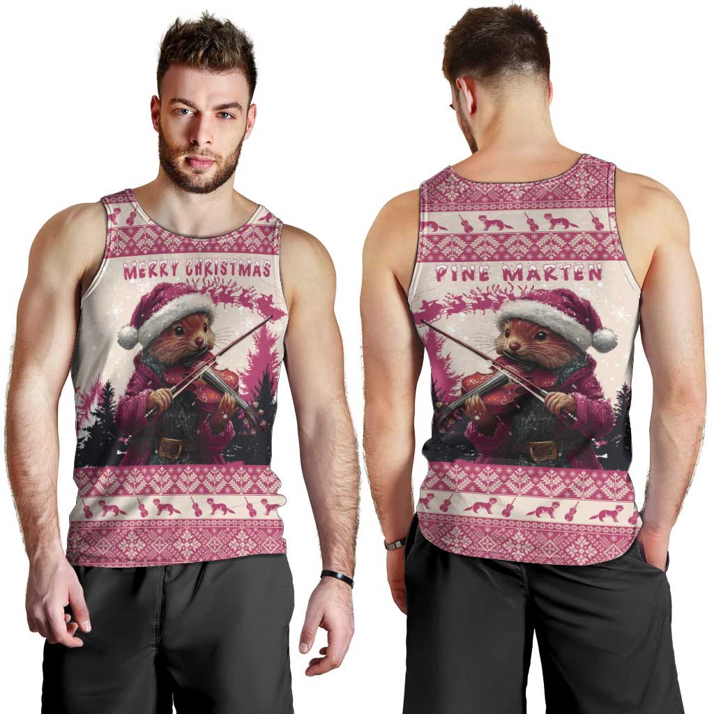 Croatia Christmas Men Tank Top Pine Marten Playing Violin - Dark Pink Color - Wonder Print Shop