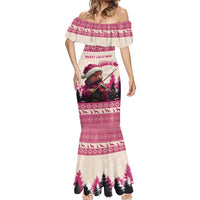 Croatia Christmas Mermaid Dress Pine Marten Playing Violin - Dark Pink Color - Wonder Print Shop