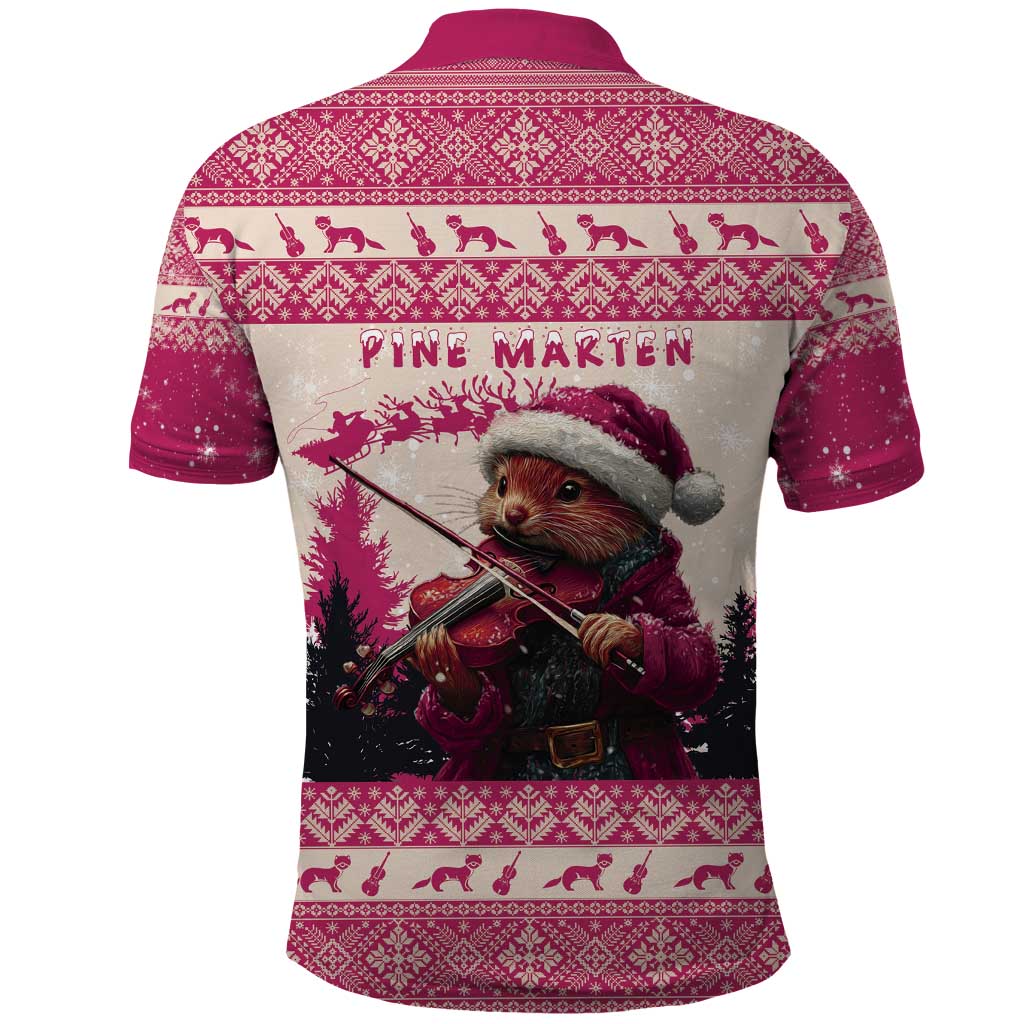 Croatia Christmas Polo Shirt Pine Marten Playing Violin - Dark Pink Color - Wonder Print Shop