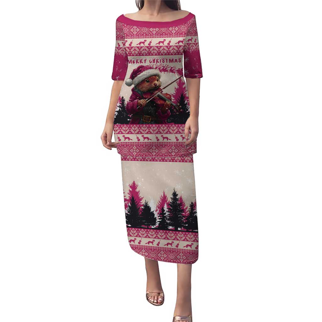 Croatia Christmas Puletasi Pine Marten Playing Violin - Dark Pink Color - Wonder Print Shop