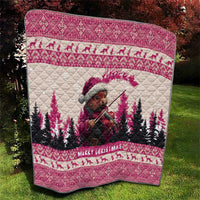 Croatia Christmas Quilt Pine Marten Playing Violin - Dark Pink Color - Wonder Print Shop
