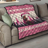 Croatia Christmas Quilt Pine Marten Playing Violin - Dark Pink Color - Wonder Print Shop