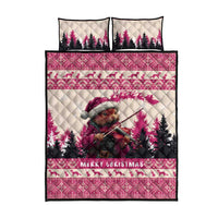 Croatia Christmas Quilt Bed Set Pine Marten Playing Violin - Dark Pink Color - Wonder Print Shop