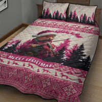 Croatia Christmas Quilt Bed Set Pine Marten Playing Violin - Dark Pink Color - Wonder Print Shop