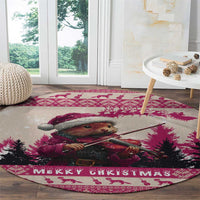 Croatia Christmas Round Carpet Pine Marten Playing Violin - Dark Pink Color