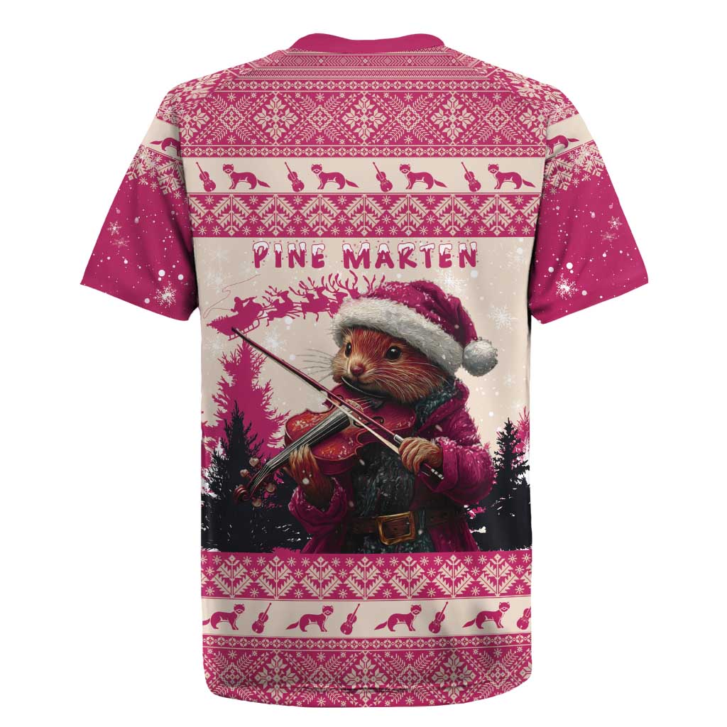 Croatia Christmas Rugby Jersey Pine Marten Playing Violin - Dark Pink Color - Wonder Print Shop