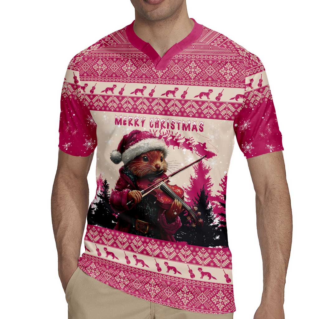 Croatia Christmas Rugby Jersey Pine Marten Playing Violin - Dark Pink Color - Wonder Print Shop