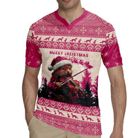 Croatia Christmas Rugby Jersey Pine Marten Playing Violin - Dark Pink Color - Wonder Print Shop