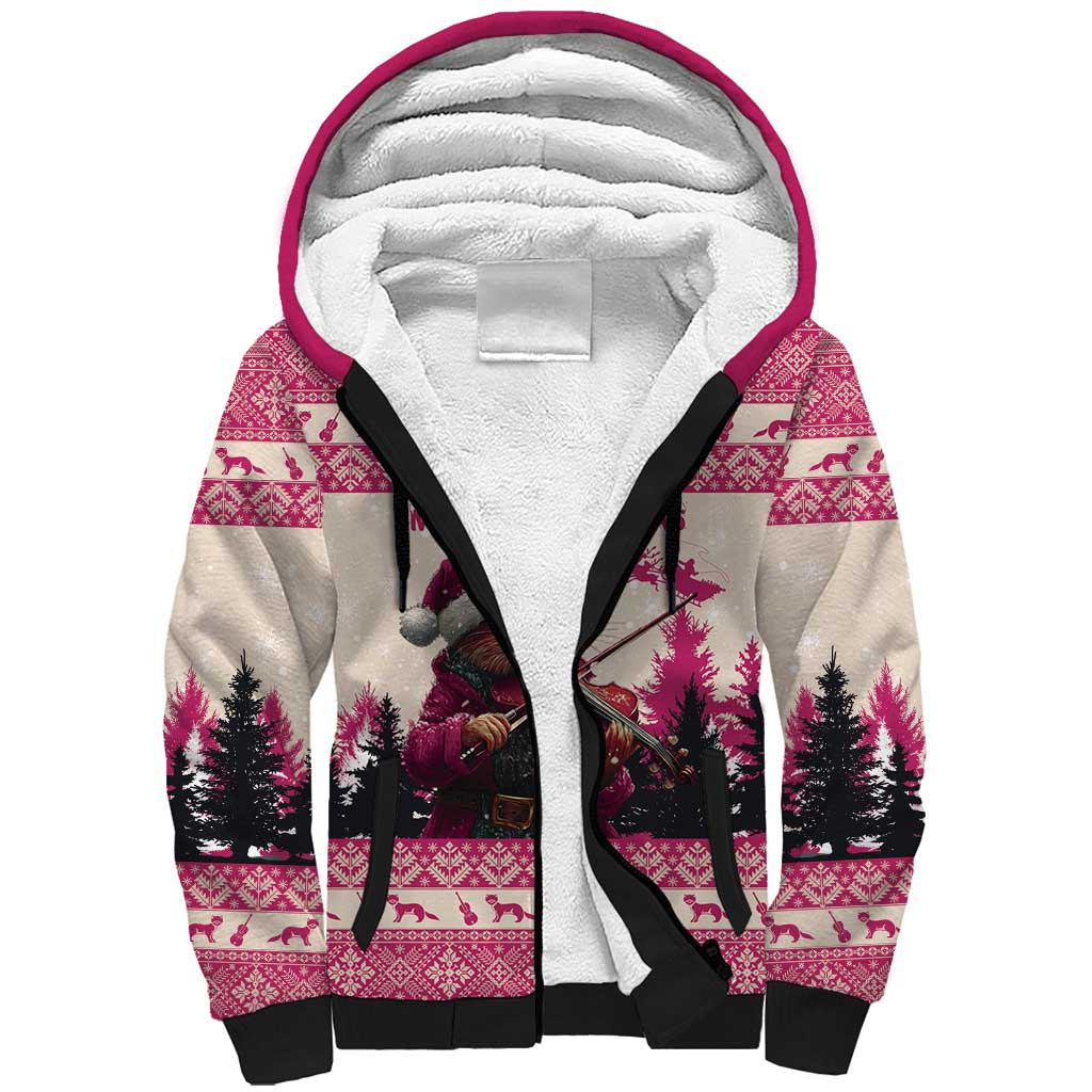 Croatia Christmas Sherpa Hoodie Pine Marten Playing Violin - Dark Pink Color - Wonder Print Shop