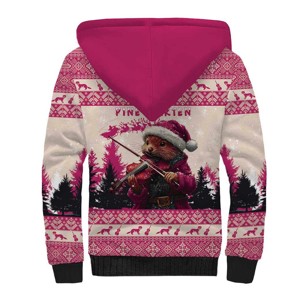 Croatia Christmas Sherpa Hoodie Pine Marten Playing Violin - Dark Pink Color - Wonder Print Shop