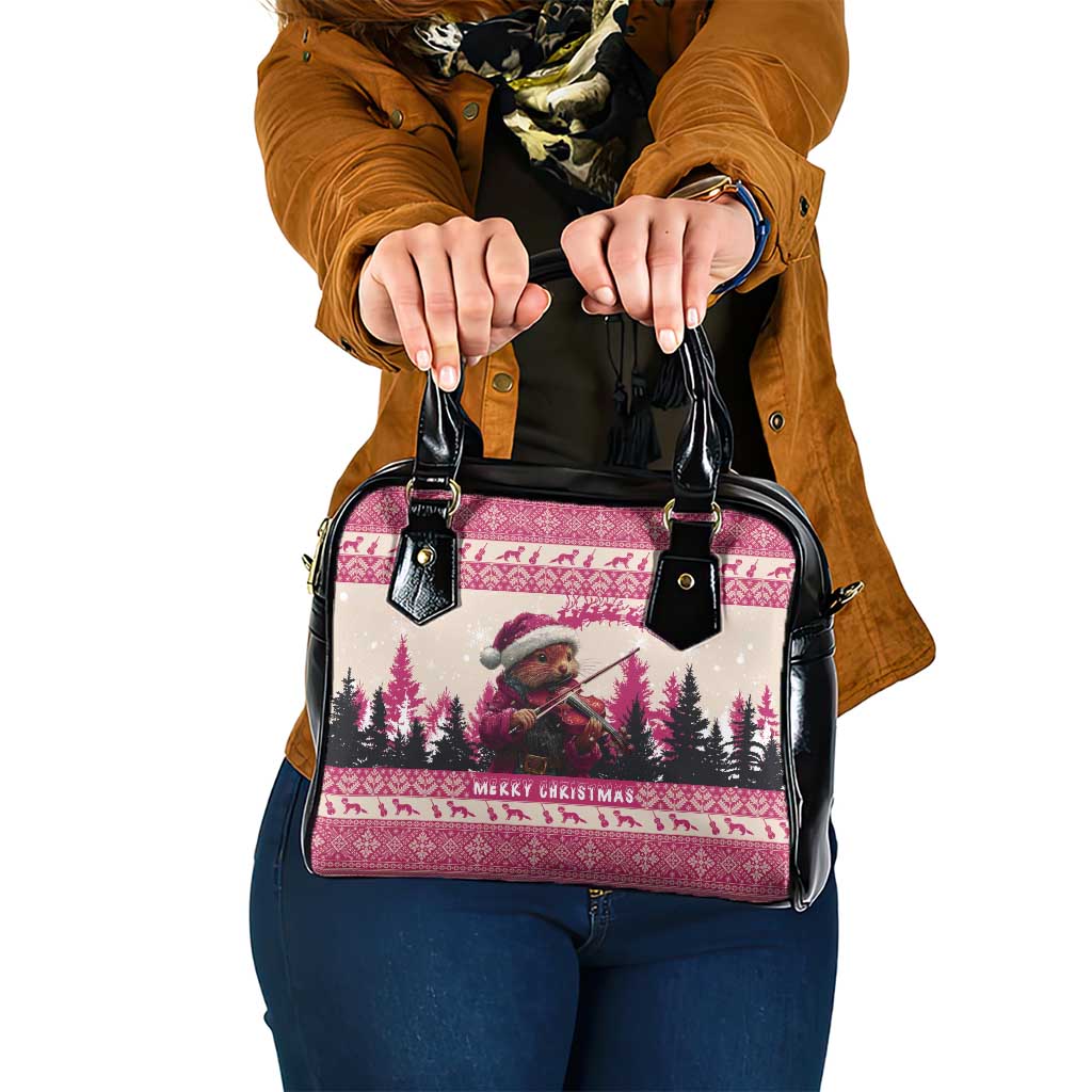 Croatia Christmas Shoulder Handbag Pine Marten Playing Violin - Dark Pink Color