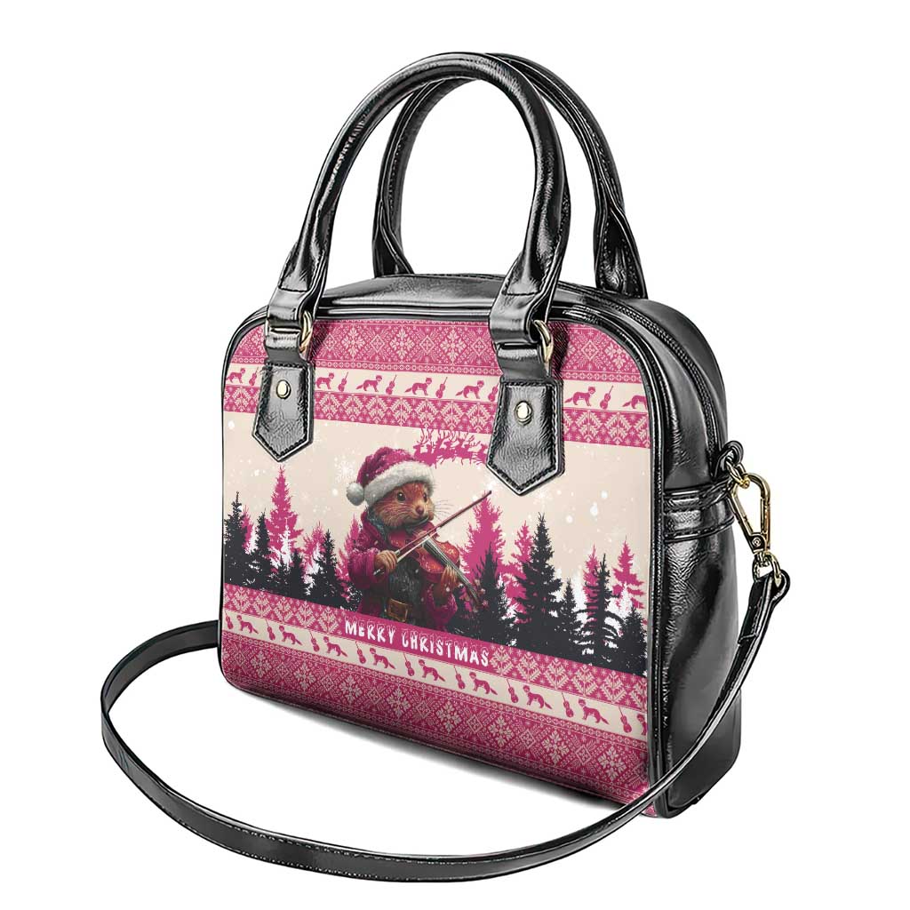 Croatia Christmas Shoulder Handbag Pine Marten Playing Violin - Dark Pink Color
