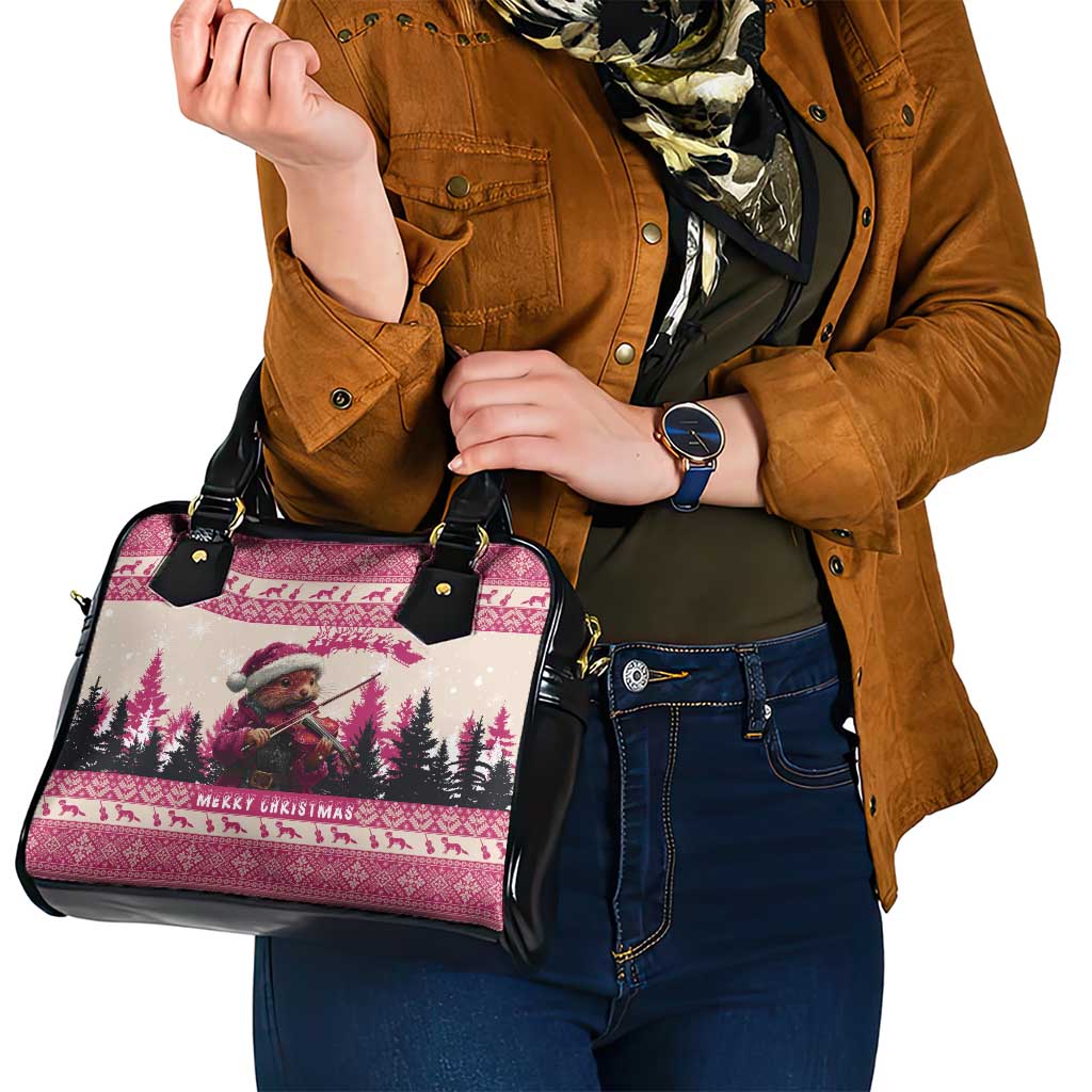 Croatia Christmas Shoulder Handbag Pine Marten Playing Violin - Dark Pink Color