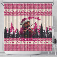 Croatia Christmas Shower Curtain Pine Marten Playing Violin - Dark Pink Color