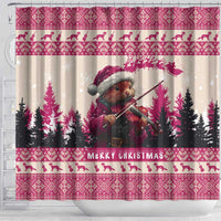 Croatia Christmas Shower Curtain Pine Marten Playing Violin - Dark Pink Color