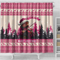 Croatia Christmas Shower Curtain Pine Marten Playing Violin - Dark Pink Color