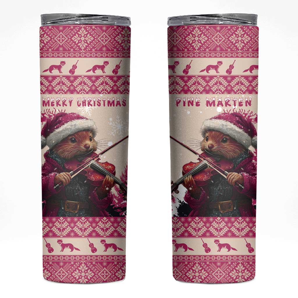 Croatia Christmas Skinny Tumbler Pine Marten Playing Violin - Dark Pink Color - Wonder Print Shop