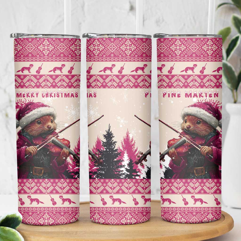 Croatia Christmas Skinny Tumbler Pine Marten Playing Violin - Dark Pink Color - Wonder Print Shop