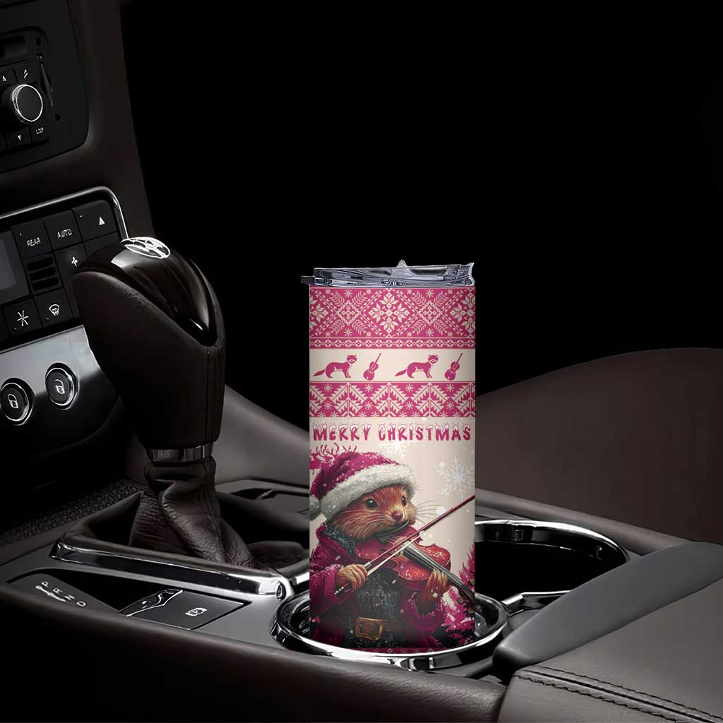 Croatia Christmas Skinny Tumbler Pine Marten Playing Violin - Dark Pink Color - Wonder Print Shop