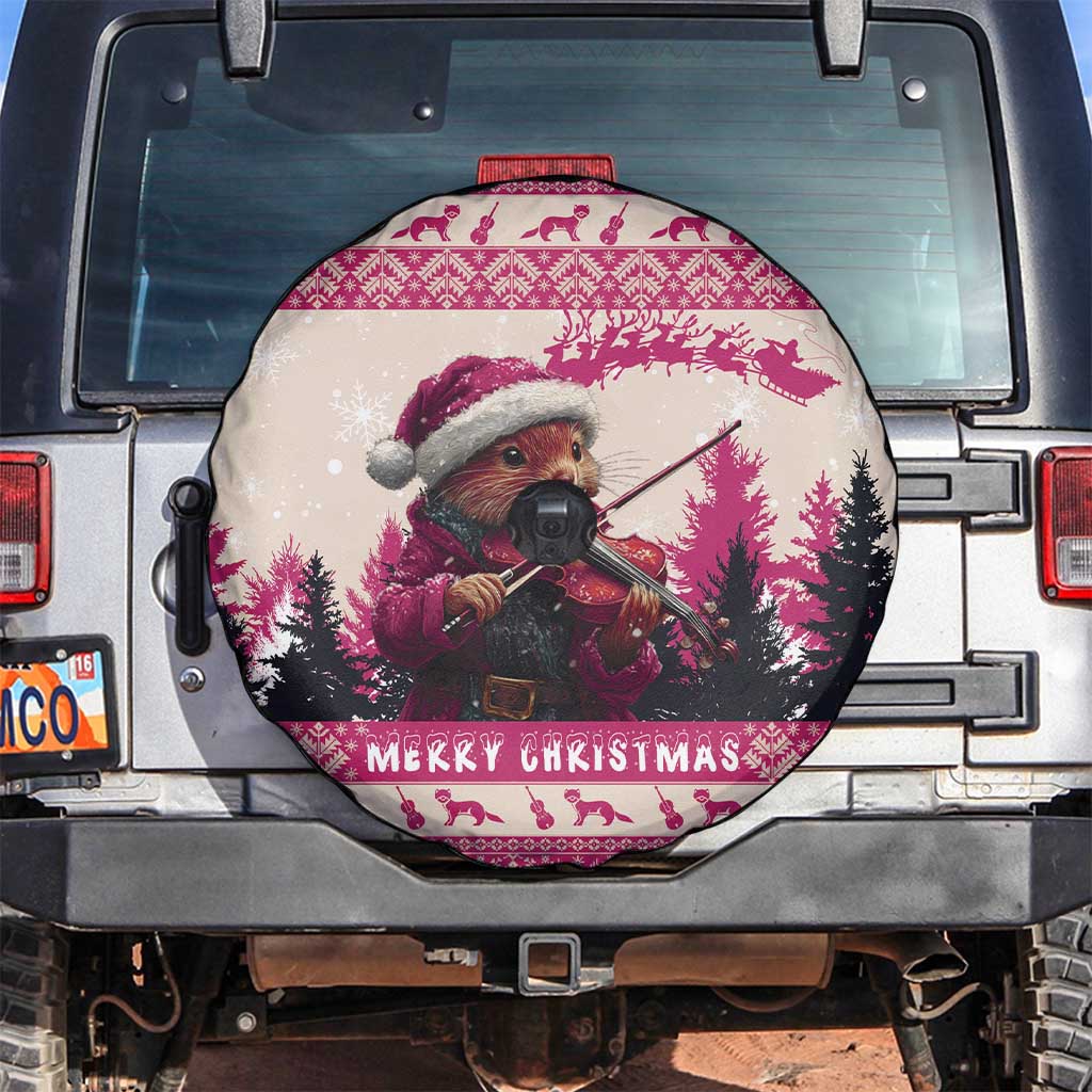 Croatia Christmas Spare Tire Cover Pine Marten Playing Violin - Dark Pink Color - Wonder Print Shop