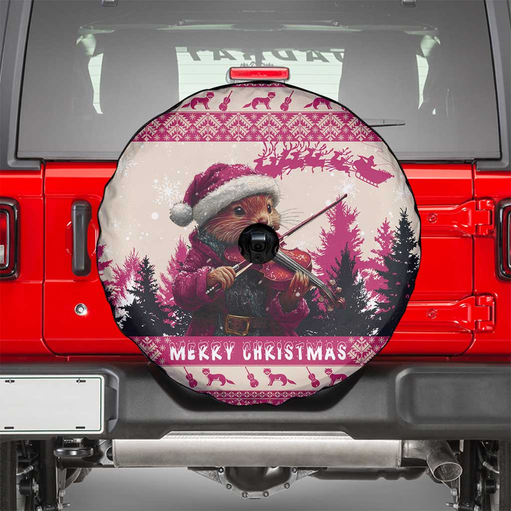 Croatia Christmas Spare Tire Cover Pine Marten Playing Violin - Dark Pink Color - Wonder Print Shop