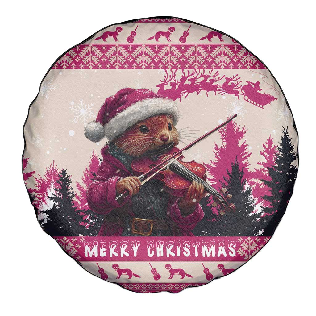 Croatia Christmas Spare Tire Cover Pine Marten Playing Violin - Dark Pink Color - Wonder Print Shop