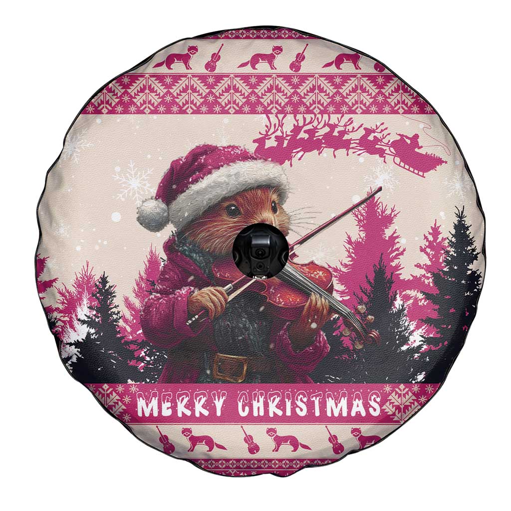 Croatia Christmas Spare Tire Cover Pine Marten Playing Violin - Dark Pink Color - Wonder Print Shop