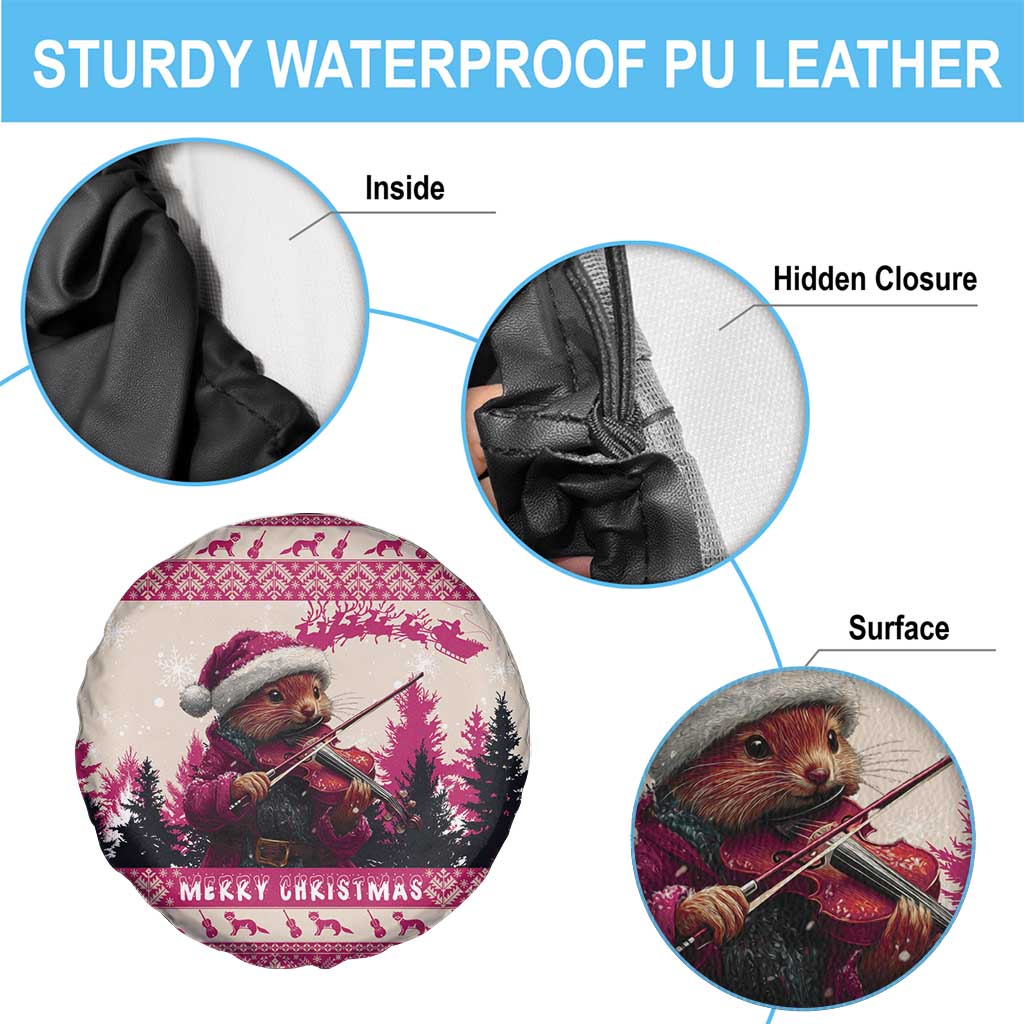 Croatia Christmas Spare Tire Cover Pine Marten Playing Violin - Dark Pink Color - Wonder Print Shop