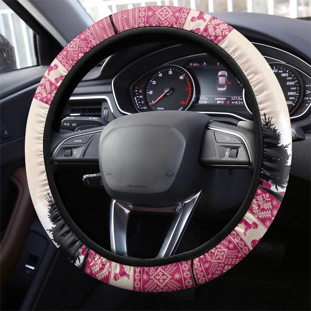 Croatia Christmas Steering Wheel Cover Pine Marten Playing Violin - Dark Pink Color - Wonder Print Shop